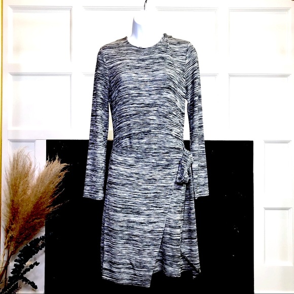 WHISTLES Ira Dress with Wrap Tie Waist in Grey Marl Size 6 - Picture 3 of 10
